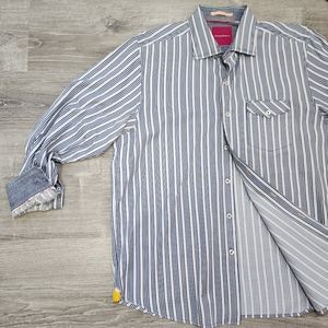 TOMMY BAHAMA 100% Cotton Long Sleeve Blue Striped Button Down Shirt  XL / TG